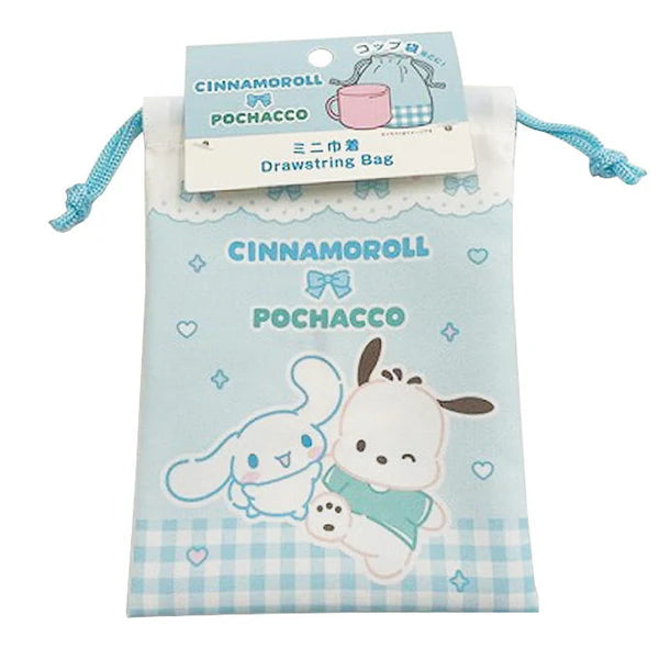 Sanrio Cinnamoroll & Pochacco Gingham Mini Drawstring Pouch – Light Blue