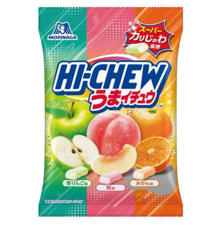 Morinaga Umaichu Assorted Fruity Soft Candy 68g – Green Apple / Peach / Mandarin Orange